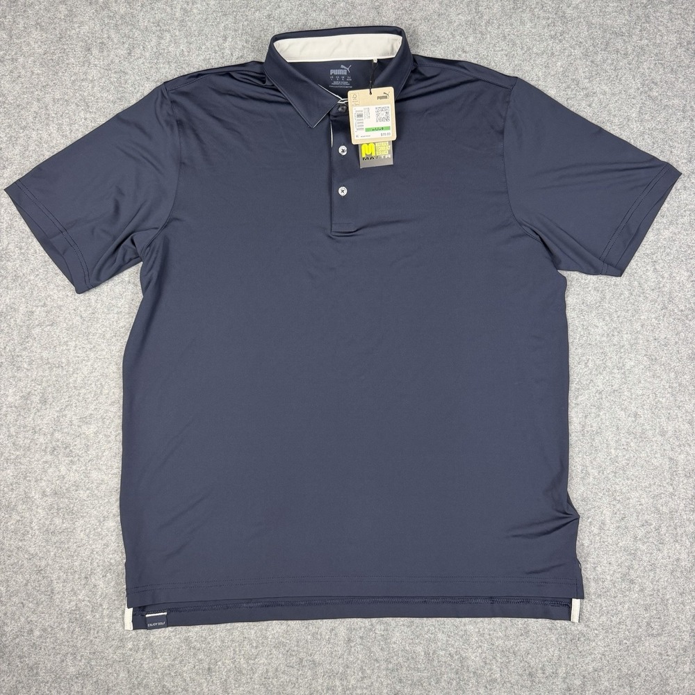 Puma Golf MATTR Brigade Polo Shirt Mens Large L Navy Blue Tech Performance NWT